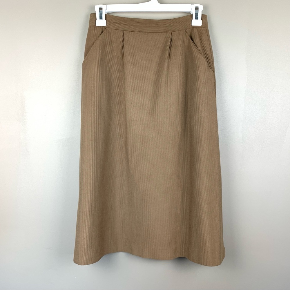Vintage Tan Corduroy A Line Skirt Small Brown Academic Midi Length Clean Girl